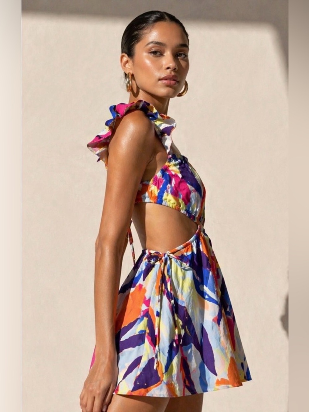 MILLY Cabana Abstract Print Cutout Mini Dress Size Large - Picture 2 of 7